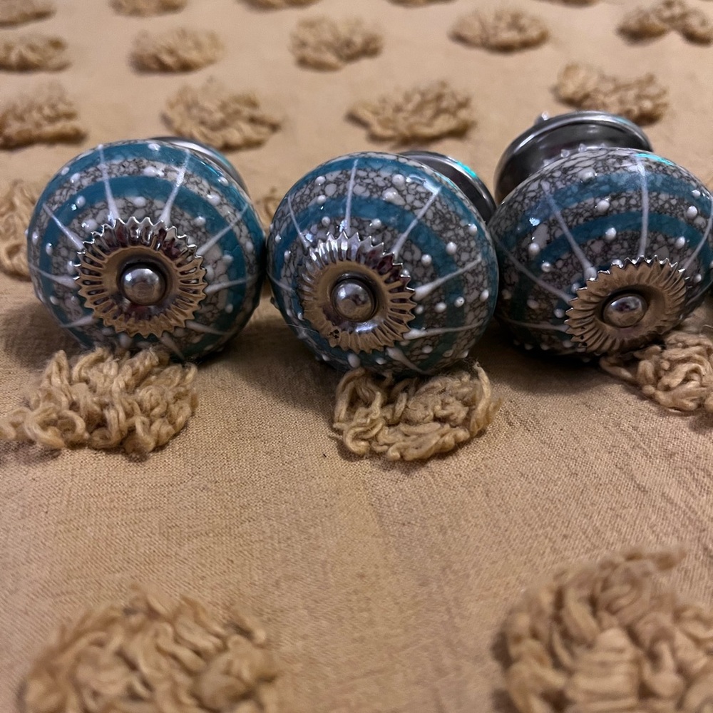 Set of 12 Hobby Lobby Turquoise and Silver Decorative Knobs